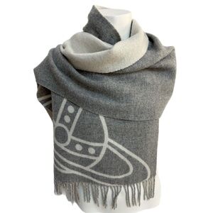 Vivienne Westwood Orb Wool Wrap 🇬🇧– Reversible Grey – Oversized Luxury Shawl